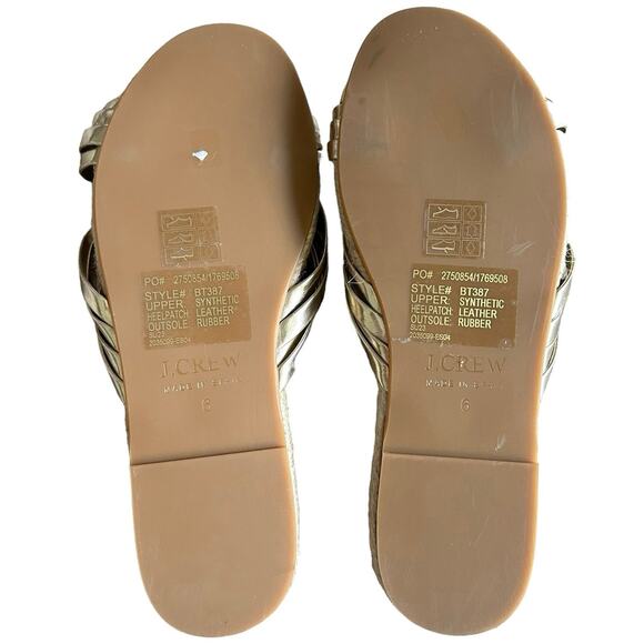 J.CREW Gold Knotted Slide Sandals Metallic Espadrille Woven Flats Size 6 NWOB - Picture 6 of 7